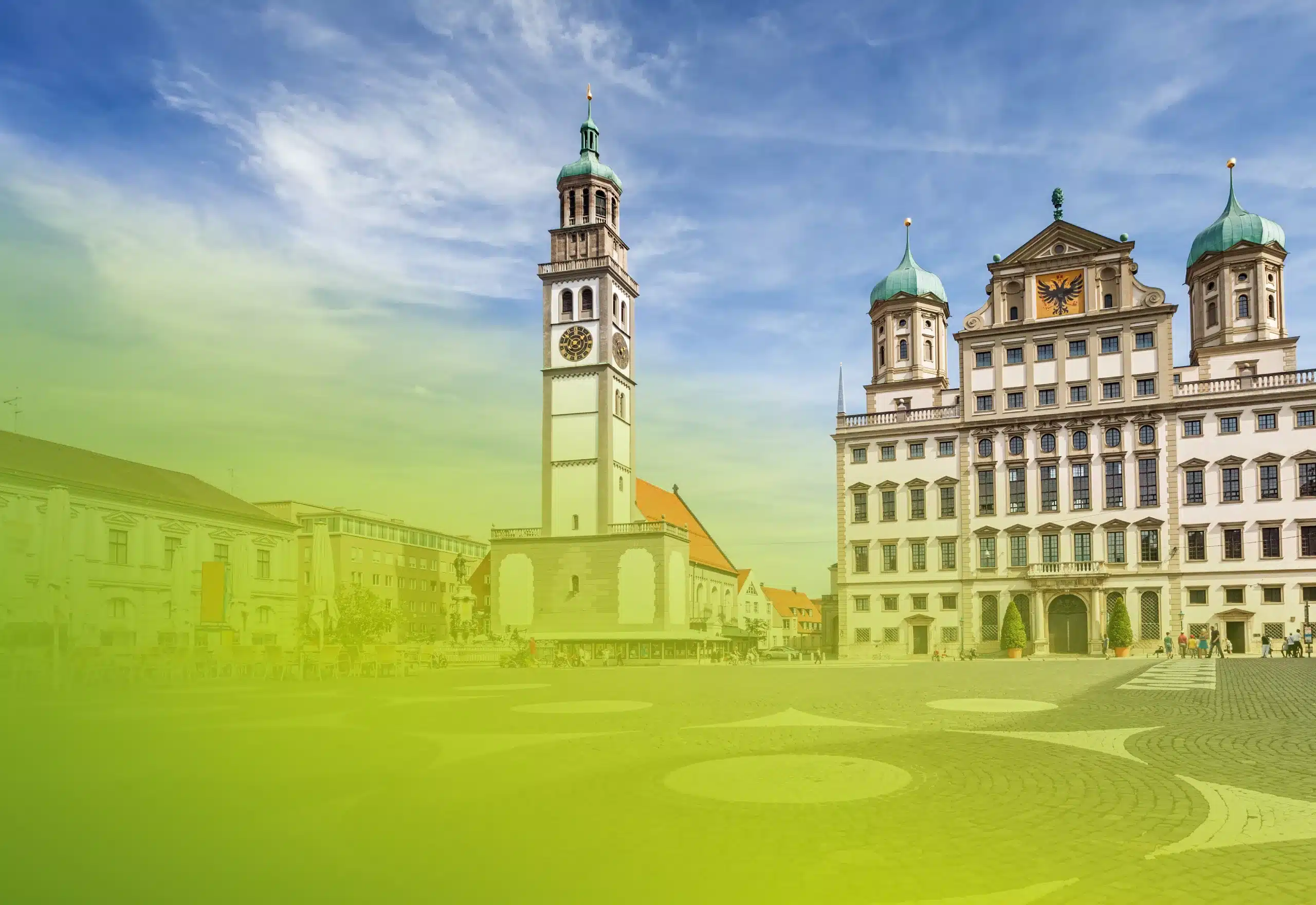 Ein Bild von der Stadt Augsburg mit Grünverlauf.