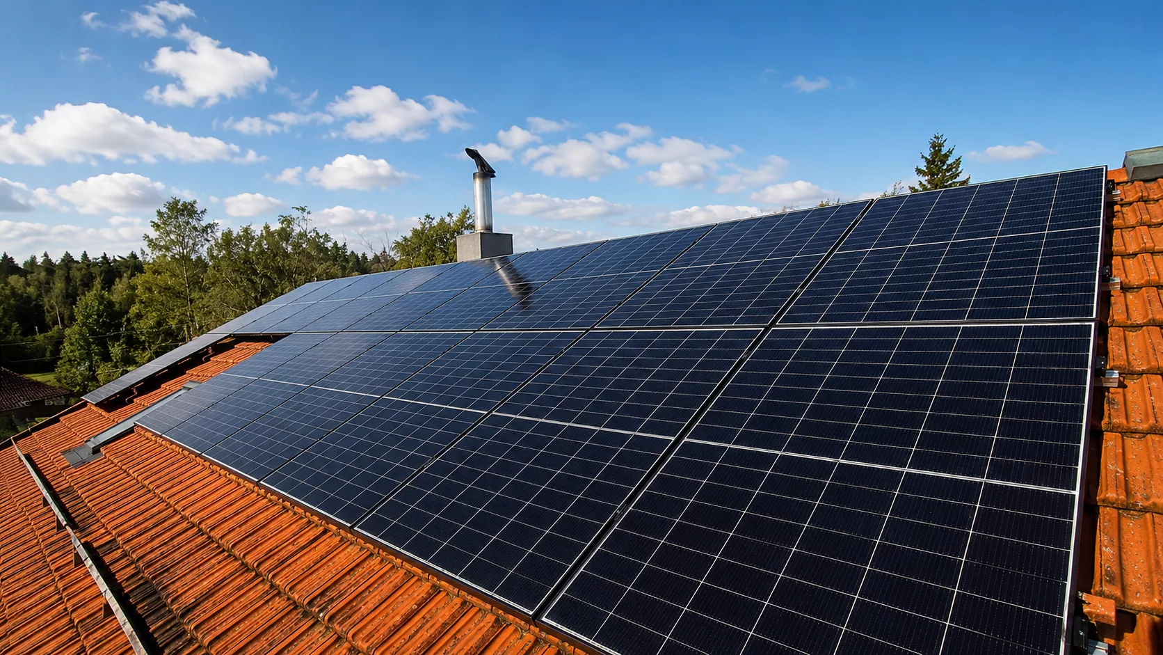 Montierte Doppelglas PV-Module auf einem Dach in Staudach-Egerndach mit Hybrid-Wechselrichter, Heimspeicher und Hems im Keller.