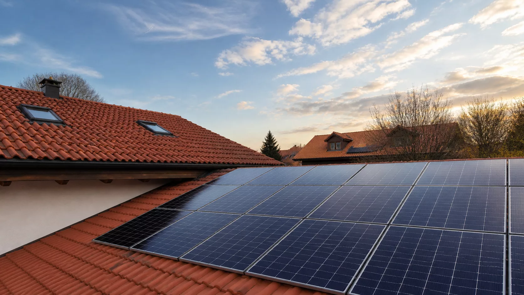 Montierte Doppelglas PV-Module auf einem Dach in Tuntenhausen mit Hybrid-Wechselrichter, Heimspeicher und Hems im Keller.