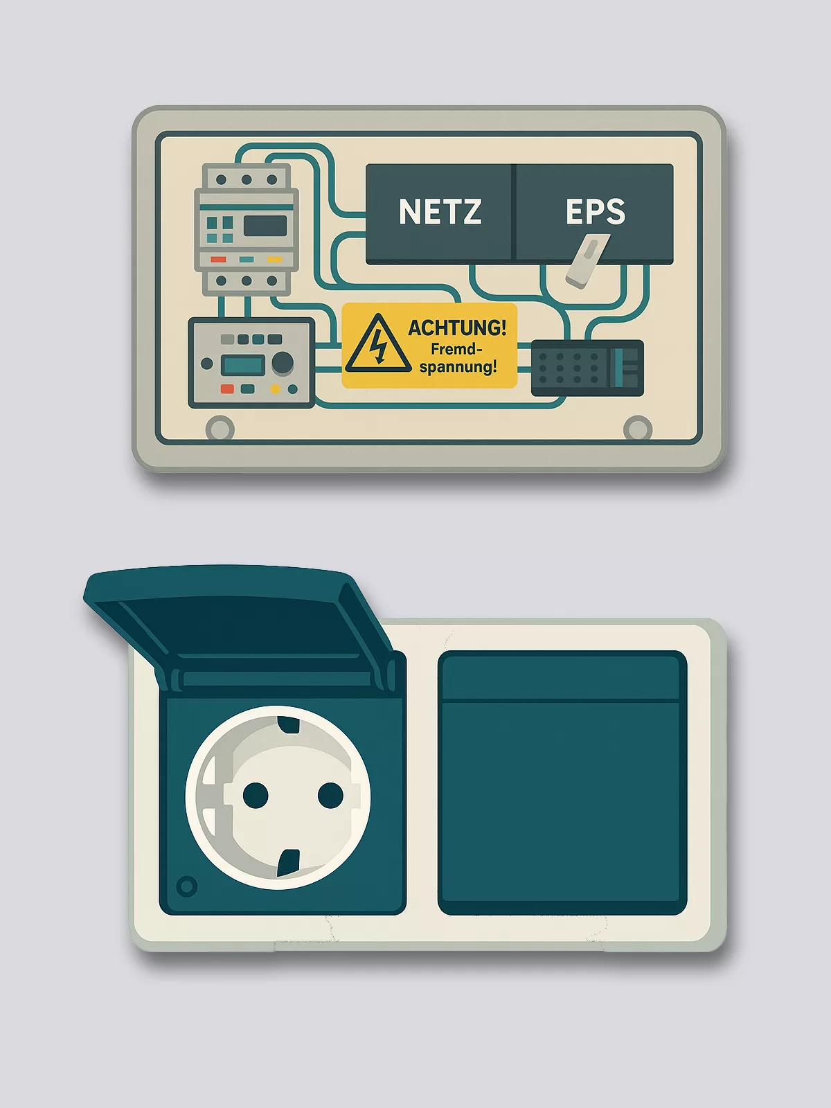 Ersatzstrombox und Notstromsteckdose.