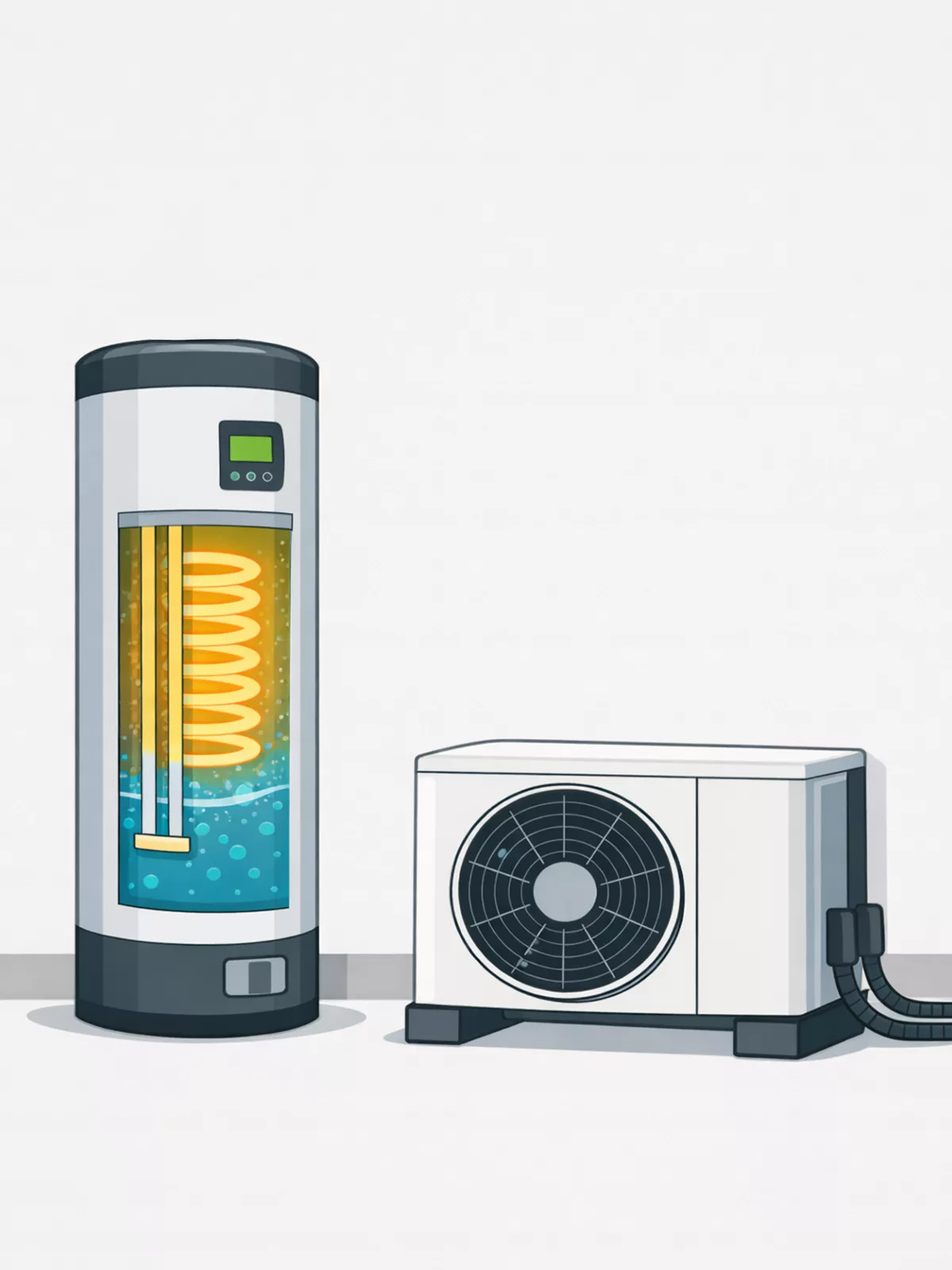 zu Sehen sind Heizstäbe für Warmwasser und eine Wärmepumpe die als steuerbare Verbaucher für Photovoltaikanlagen kompatibel sind.